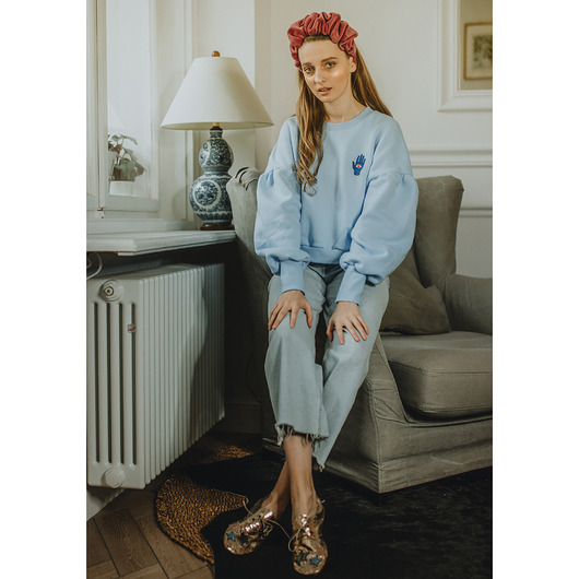 bluza bez kaptura damska buza z bufkami błękitna