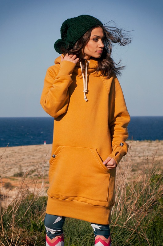 bluza z kapturem damska Bluza Luzak Musztardowy