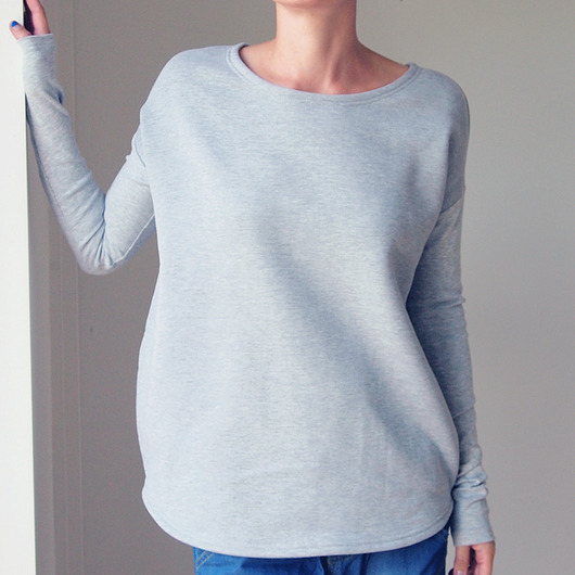 bluza bez kaptura damska Gruby Wąski rękaw Szary