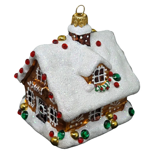 bombki Ręcznie malowana szklana bombka świąteczny domek z kryształkami