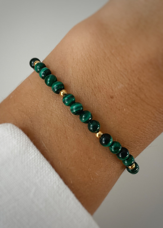 bransoletki z kamieni naturalnych Bransoletka na gumce malachit dobrobyt, obfitość