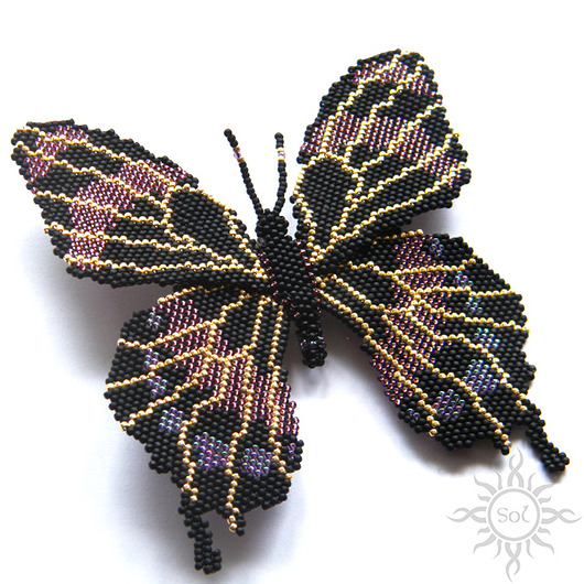 broszki Czarny motyl, broszka, beading
