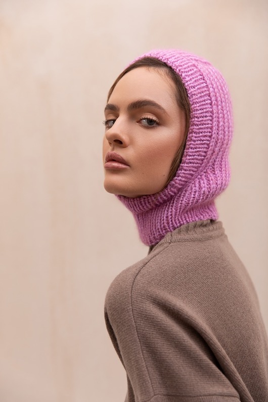 czapki damskie Kominiarka Merino&cashmere różowa