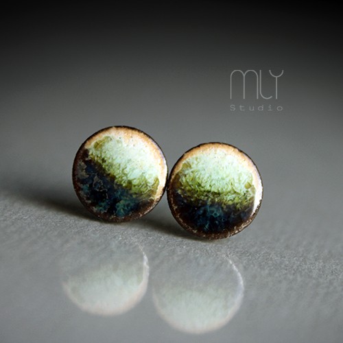 kolczyki ceramiczne Bagienne 14mm/stal chirurgiczna/