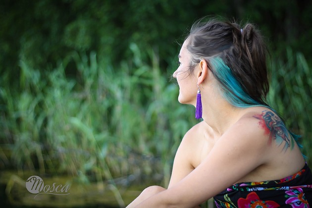 kolczyki chwosty Fioletowe kolczyki chwosty frędzle