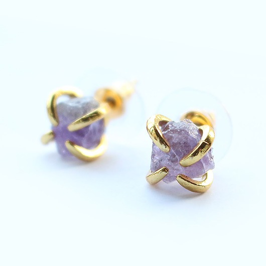 kolczyki pozłacane Ametyst surowy kolczyki pozłacane