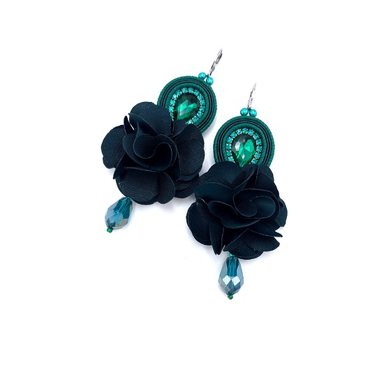 kolczyki soutache Kolczyki sutasz zielone boho z kwiatami Bloom