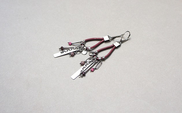 kolczyki srebrne Kolczyki srebrne Pętelki burgund