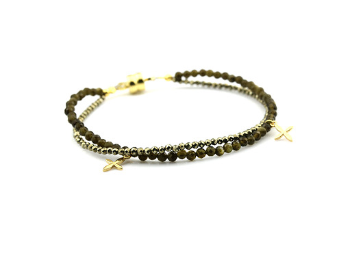 Bransoletka Obsydian&Piryt złoto Brazi Druse Jewelry