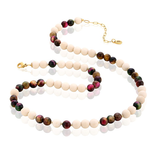 korale Naszyjnik z kamieni naturalnych - tygrysie oko, kamień rzeczny