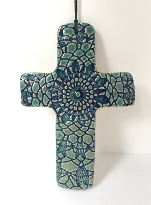dodatki - różne Koronkowy krzyż ceramiczny