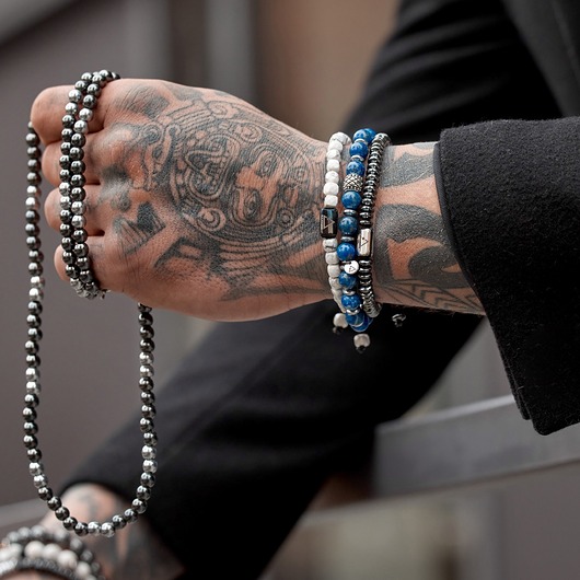 biżuteria męska Set 3 męskich bransoletek - Howlit, Lazuryt i Hematyt