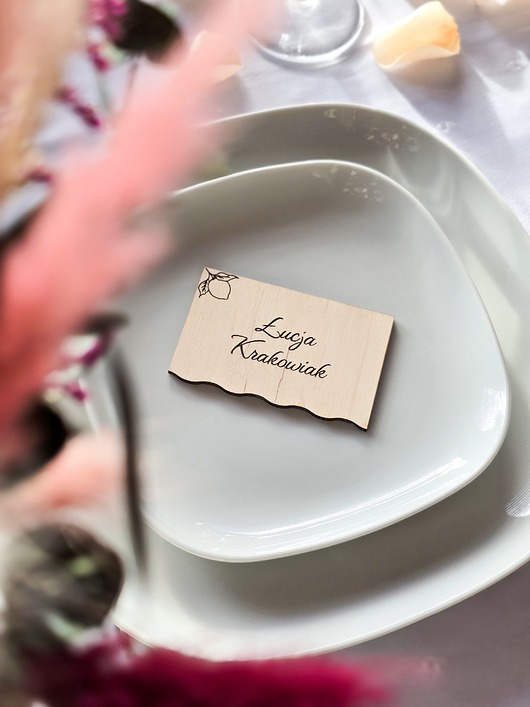 dodatki ślubne Drewniana winietka ślubna z grawerem - motyw cytryny, fala