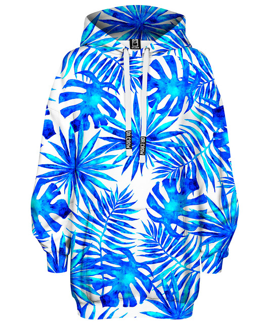 bluza z kapturem damska Bluza Oversize Tunika DR.CROW Blue Palms