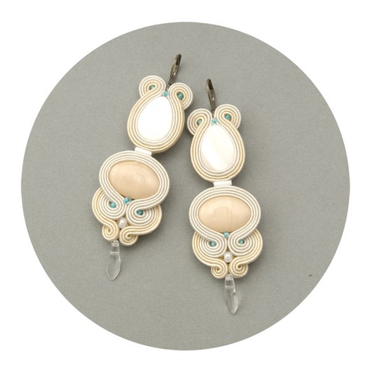 Duże kolczyki soutache - ślubne ekri maanuela