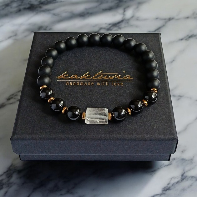 biżuteria męska OCZYSZCZENIE,OCHRONA, SIŁA : kryształ górski, turmalin, onyks : gold