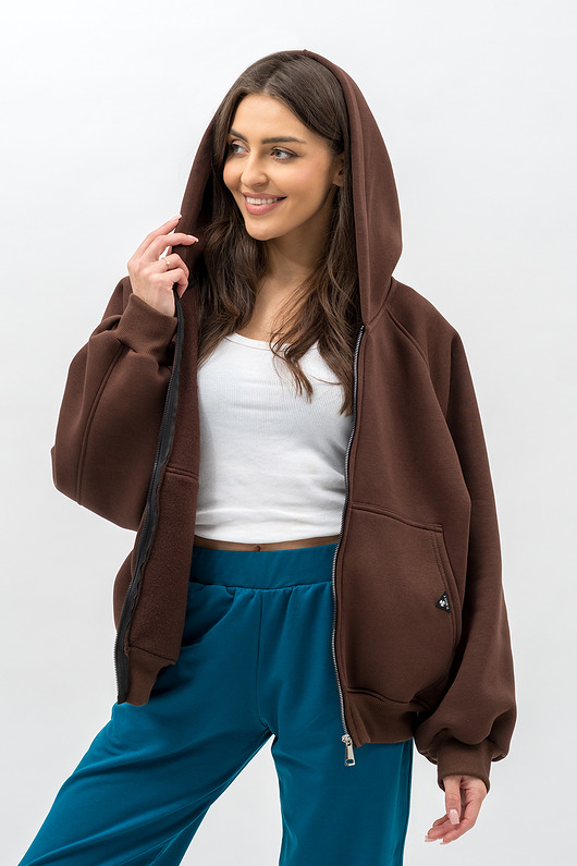 bluza z kapturem damska Bluza z kapturem na zamek ,,IKBAL" czekolada