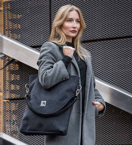 torby na ramię Czarna torba z zamszu ekologicznego