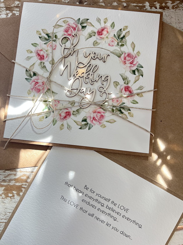zaproszenia i kartki na ślub Kartka ślubna handmade Wedding Day card z życzeniami