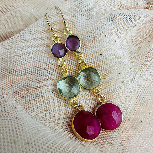 kolczyki z kamieniami LOVELY MORNING - kolczyki kamienie szlachetne srebro pozłacane