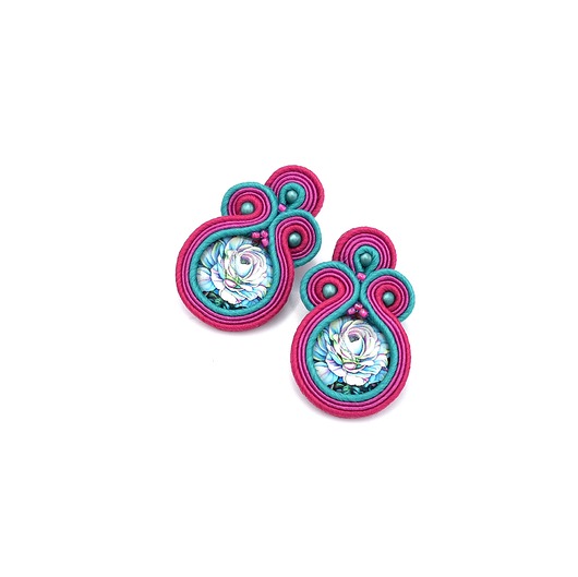 kolczyki soutache Kolczyki sutasz morsko różowe sztyfty małe codzienne z kwiatami Madda