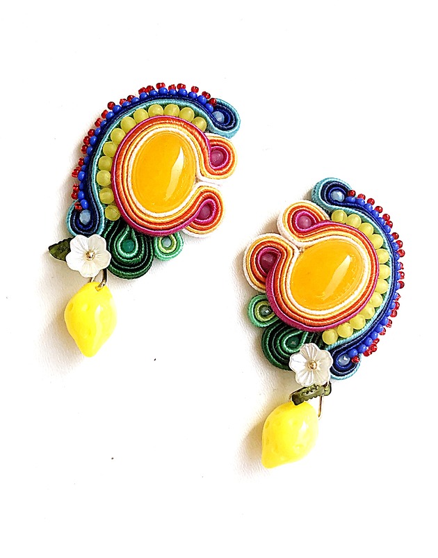 kolczyki soutache Sutaszowe kolczyki BOA VISTA z cytrynkami
