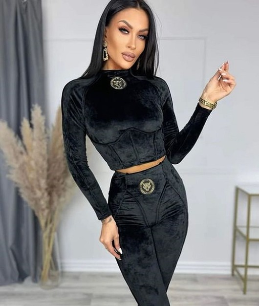 komplety damskie Czarny komplet welurowy -  By Version