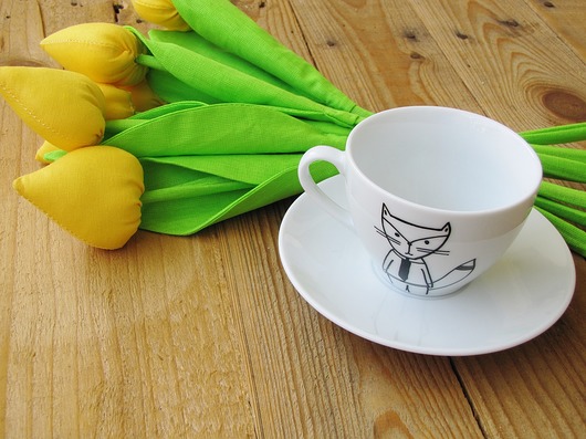 filiżanka 400 ml + spodek / lis w krawacie MUKI design