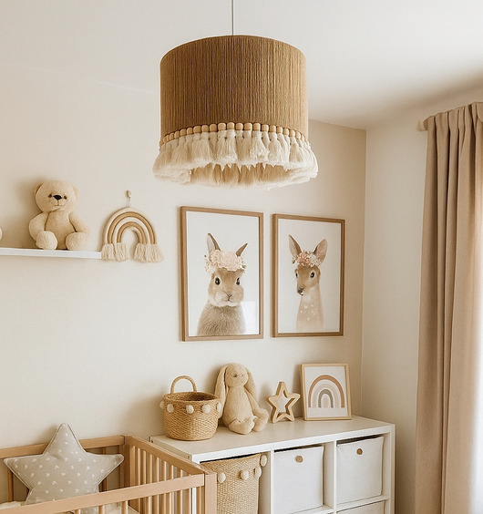lampy wiszące Abażur wiszący makrama juta, koraliki boho 35 cm