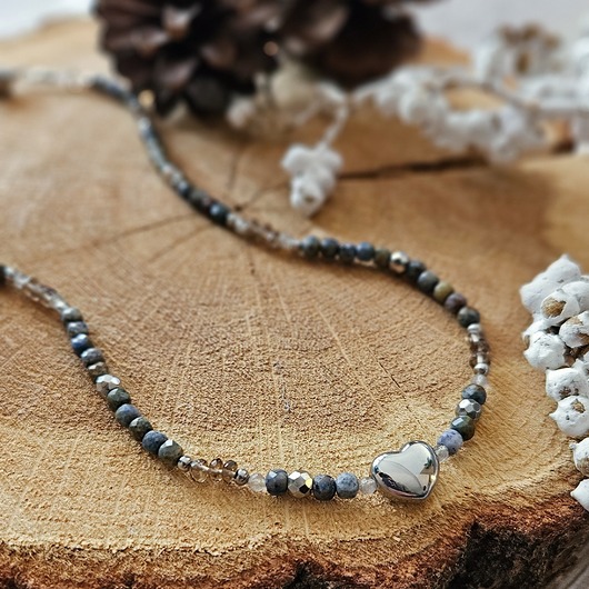 chokery Choker z dumortierytem, labradorytem i kwarcem dymnym