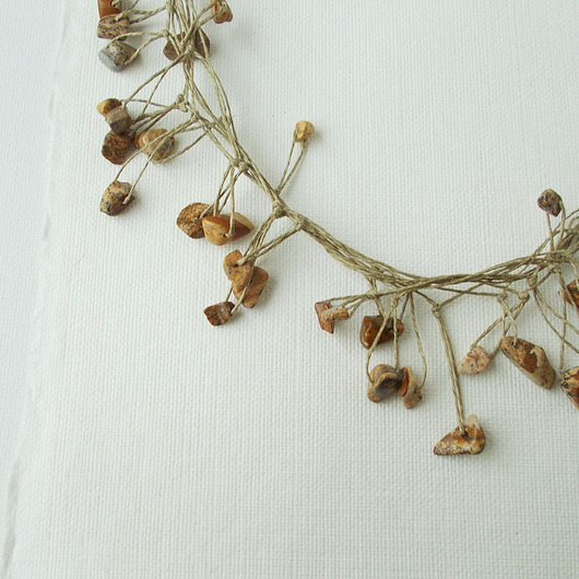 kolie Jaspis Naszyjnik lniany Unikat