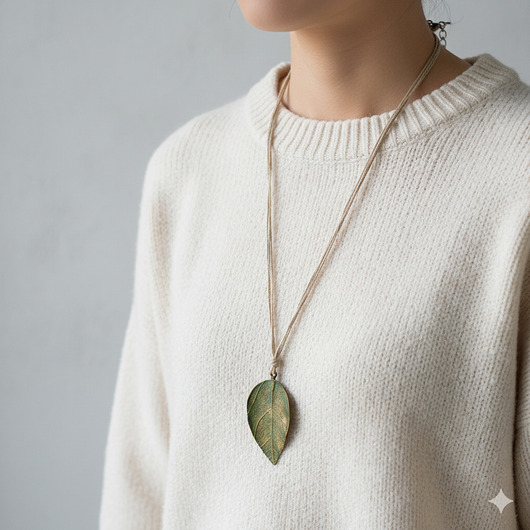 wisiory Długi naszyjnik z liściem