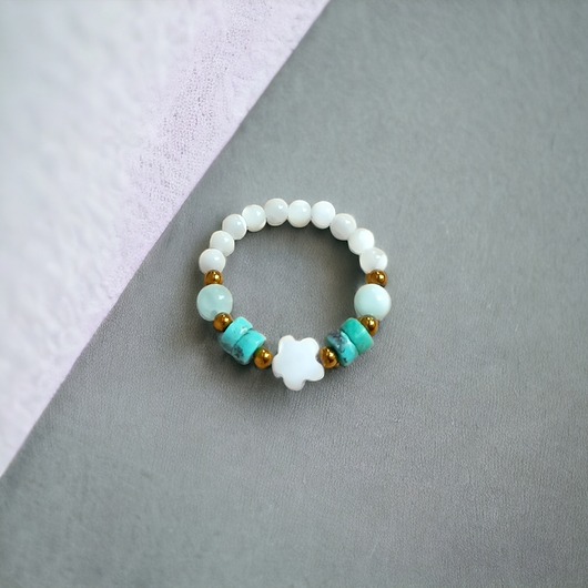 pierścionki elastyczne Pierścionek :: turkus, angelit, muszla, hematyt.