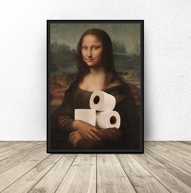 plakaty Plakat do łazienki Mona Lisa z papierem toaletowym