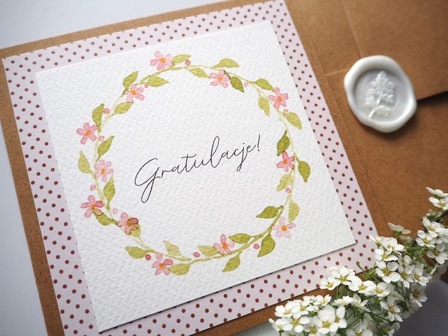 kartki scrapbooking Kartka na ślub Różowy Wianek Gratulacje