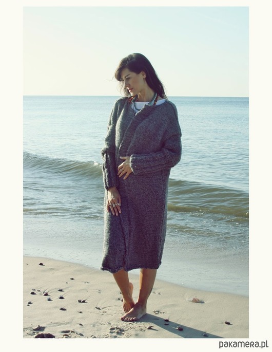 swetry damskie Szary sweter Oversize z wełną