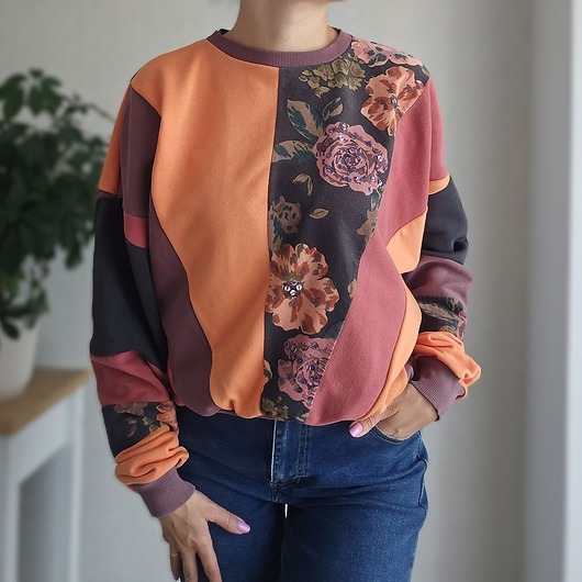 bluza bez kaptura damska Bluza patchwork - Copper Bloom - One of a kind - oversize