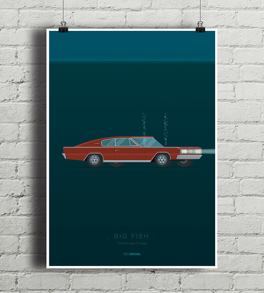 Big Fish - Dodge Charger - plakat A4 minimalmill