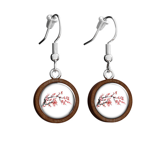 kolczyki drewniane Kolczyki drewniane - Kwitnąca wiśnia - wiszące