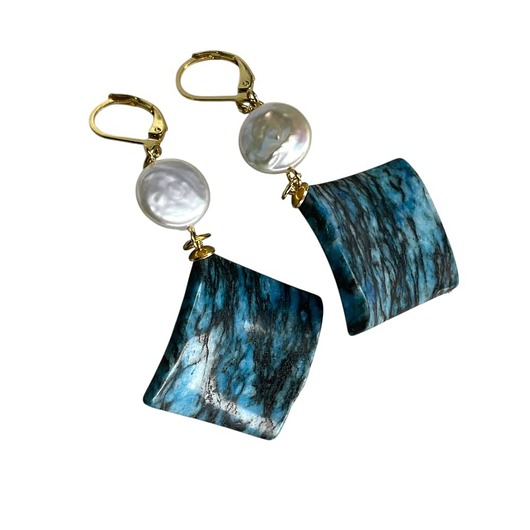 kolczyki pozłacane Kolczyki pozłacane z perłami i jaspisowymi rombami