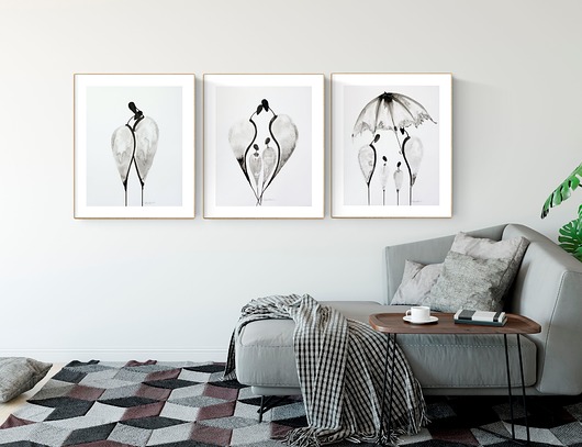 Zestaw 3 grafik 40x50 abstrakcja minimalizm Krystyna Siwek Art