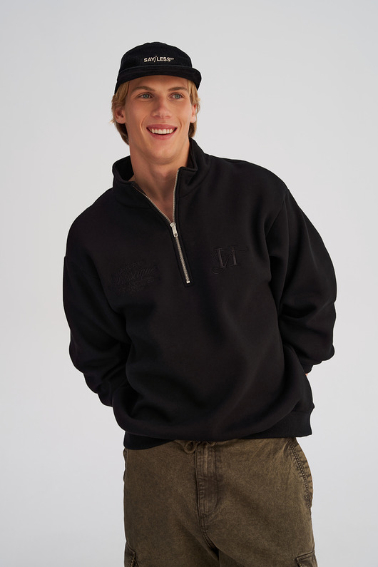bluzy męskie Bluza TROYER ze stójką i zamkiem BLACK ON BLACK męska