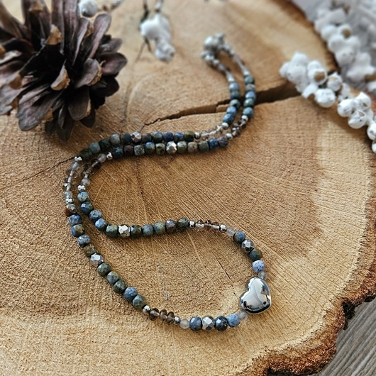 chokery Choker z dumortierytem, labradorytem i kwarcem dymnym