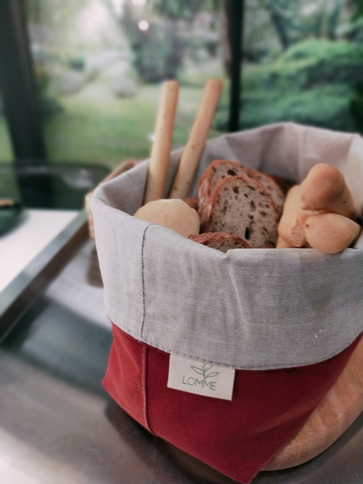 pojemniki kuchenne Lniany koszyk na chleb - Terrakota