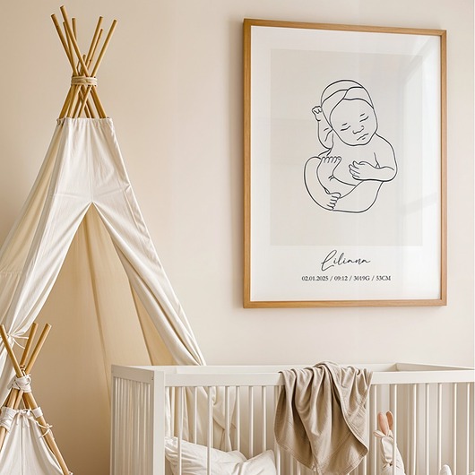 obrazy i plakaty do pokoju dziecięcego Metryczka Dziecka LineArt - personalizowany plakat z noworodkiem typ3