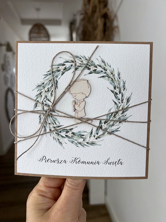 kartki na komunię Ręcznie robiona kartka na komunię z życzeniami dla chłopca