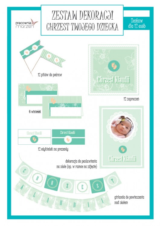 Dekoracje na chrzciny, urodziny, baby shower Pracownia Marzen