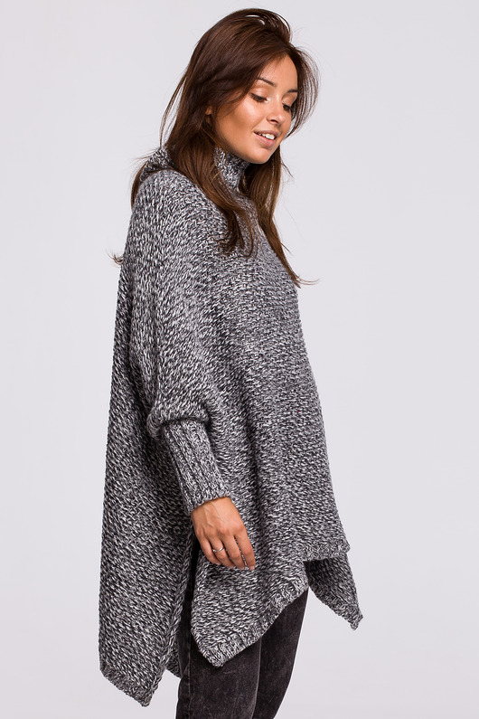 swetry damskie  Sweter ponczo z golfem - antracytowy(BK-049)