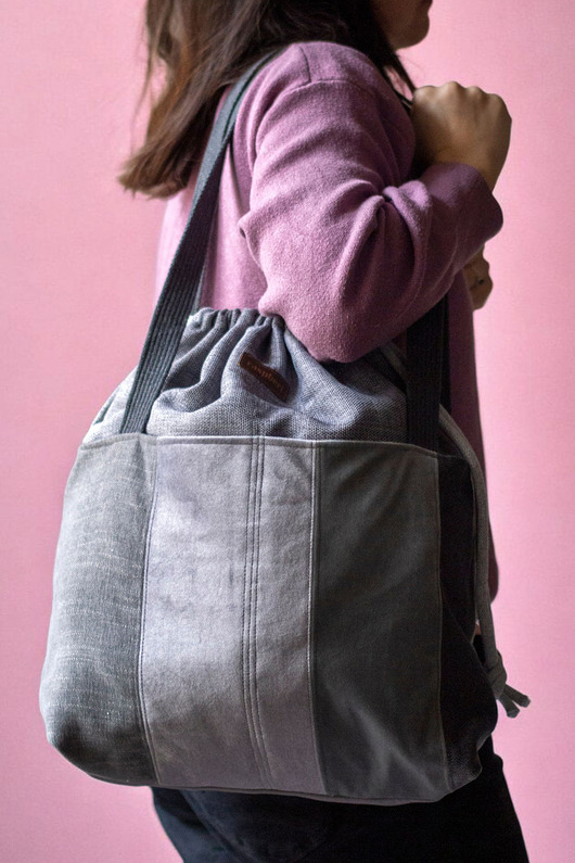 torby na ramię Patchworkowa duża szara torba z kominem