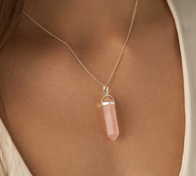 złote naszyjniki Naszyjnik z kwarcem różowym- srebro 925